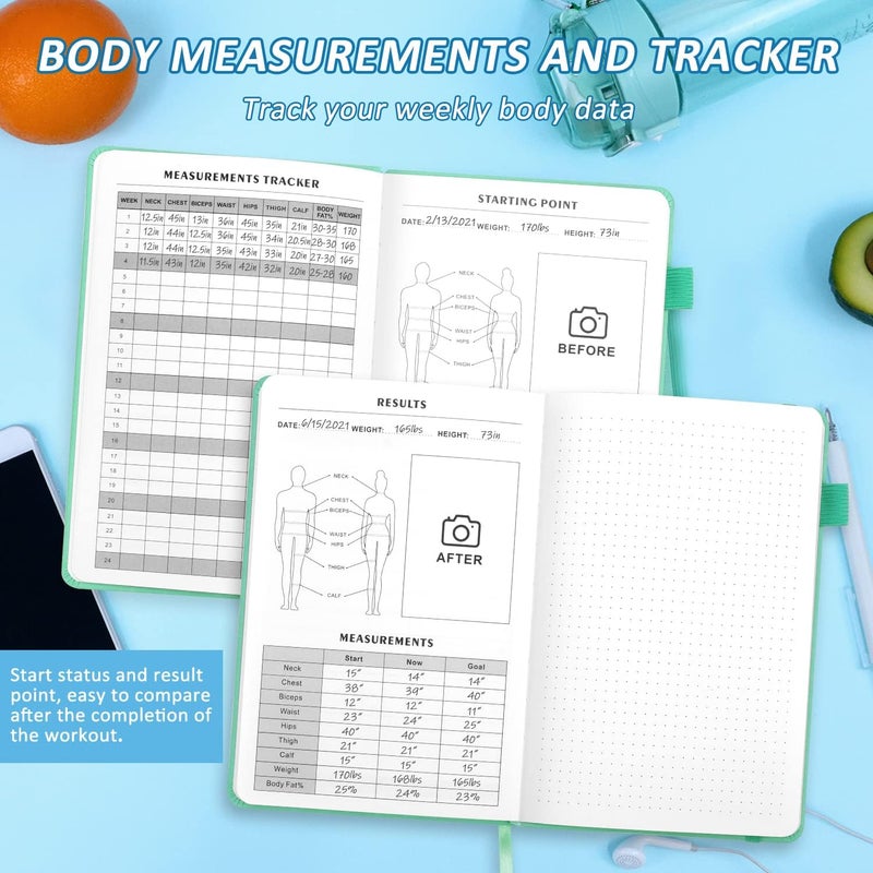 EPEWIZD Fitness Journal Hardcover 6- Month Workout Planner Undated Workout Log Book Home Gym Accessories for Women and Man(Green) - Image 5